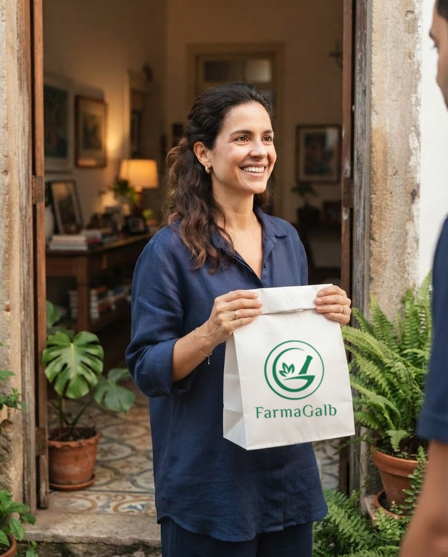 Cliente recebendo em casa a embalagem com a fórmula manipulada